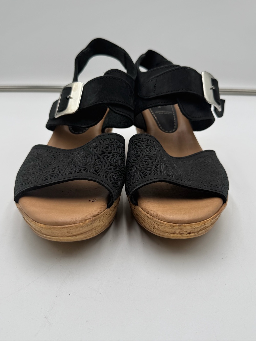 Spring Step Made In Italy Black Leather Wedge Sandals EU 39 US 8.5
